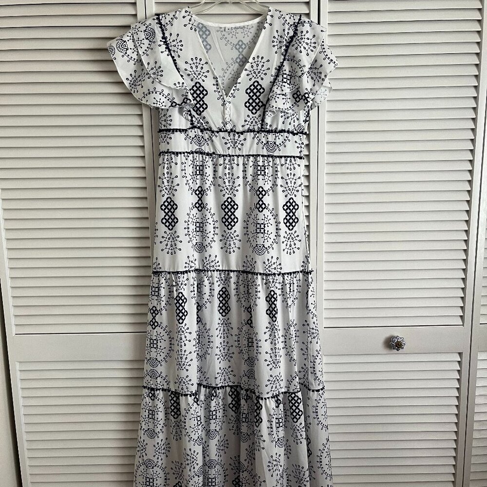 Short sleeve maxi dress White & Blue women’s medium